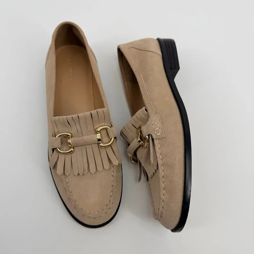 Ann Taylor Kiltie Chain Taupe Leather Loafer Womens 10M
